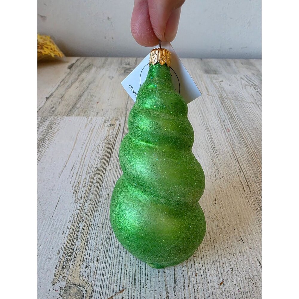 Vintage radko mint green sea swirl seashell shell ornament glass glitter Beach w